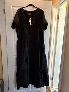 NWT Anthropologie Black Tiered Midi Dress Elastic Waist 3X Plus Lightweight